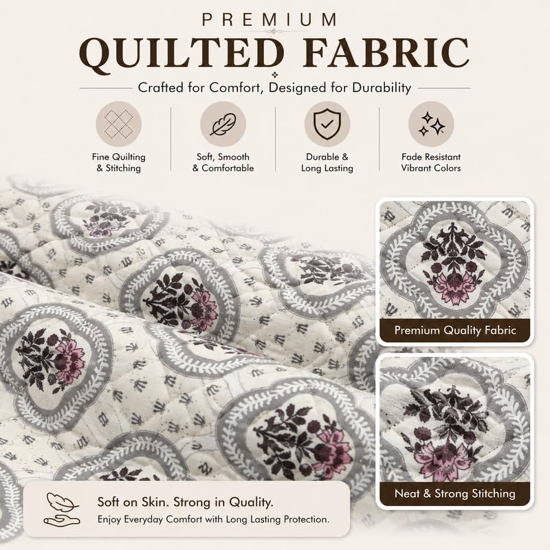 Image of Nendle Quilted Customisable Digital Printed Sofa Mat Cover with Fixed Seat Depth of 36 Inches | Premium Velvet Fabric Furniture Protector for Custom Fit