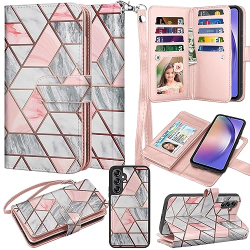 Takfox Galaxy A54 5G Case, for Samsung Galaxy A54 5G Wallet Case, with Credit Card Holder Slots Folio Flip Cover PU Leather Detachable Magnetic Hard Phone Case & Strap for Samsung A54-Marble