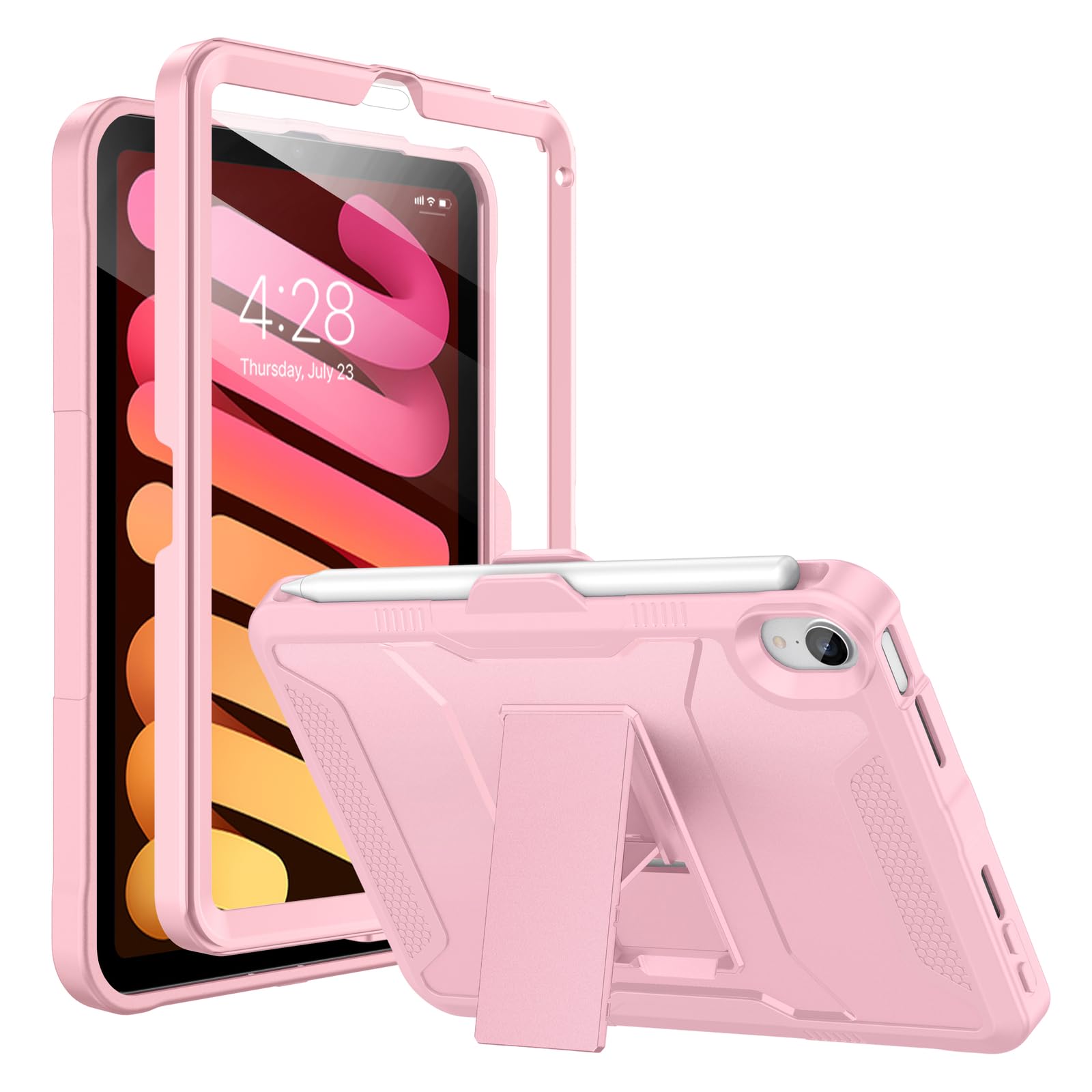 Soke Case for iPad mini 7 (A17 Pro) 2024/ Mini 6 2021 8.3 Inch,with Built-in Screen Protector and Kickstand, Rugged Full-Body Protective Cover for