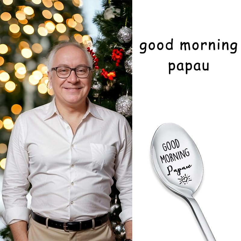 Grandpa Birthday Gifts for Papaw Papa from Granddaughter Grandson Good Morning Papaw Spoon for Grandpa Grandfather Fathers Day Christmas Gifts for Grandpa Papa Men Coffee Tea Spoon for Papa Papaw