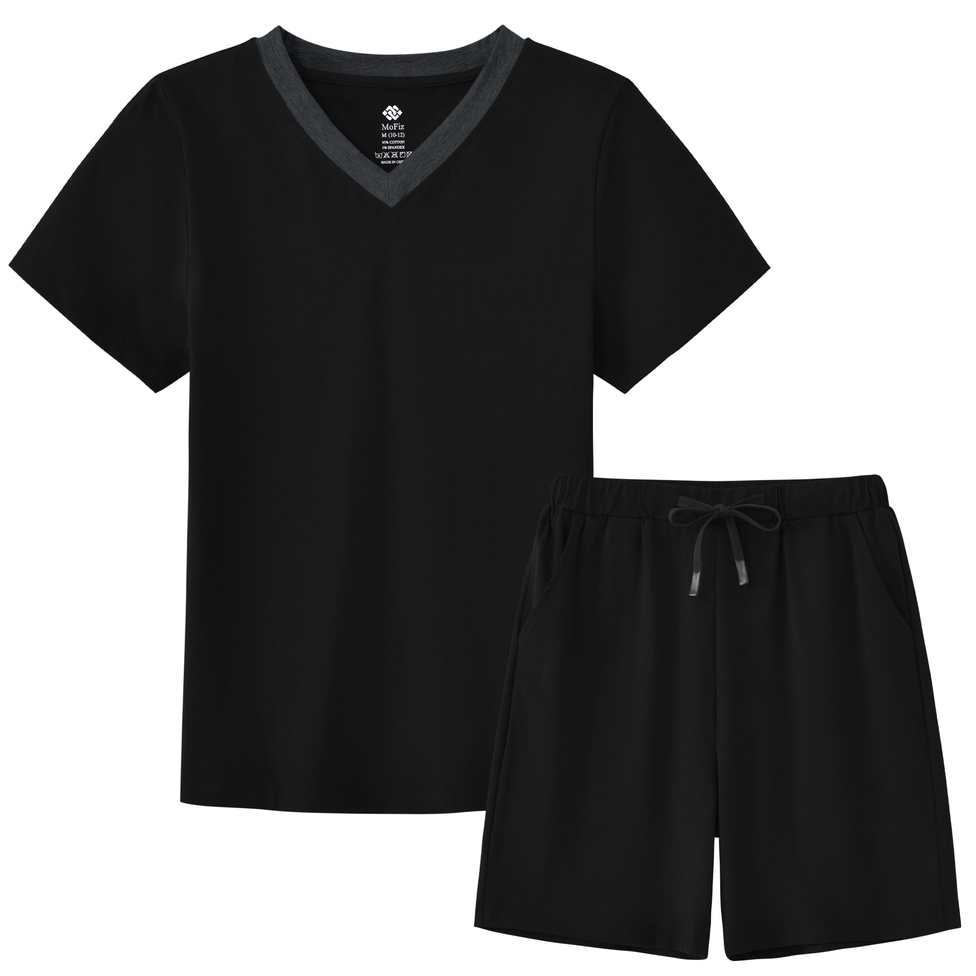 MoFiz - Pijama de niño de algodón con conjuntos de pijama corto, ropa de dormir con cuello en V, manga corta, pijama y pantalones cortos, 128 cm a 176 cm — view 12