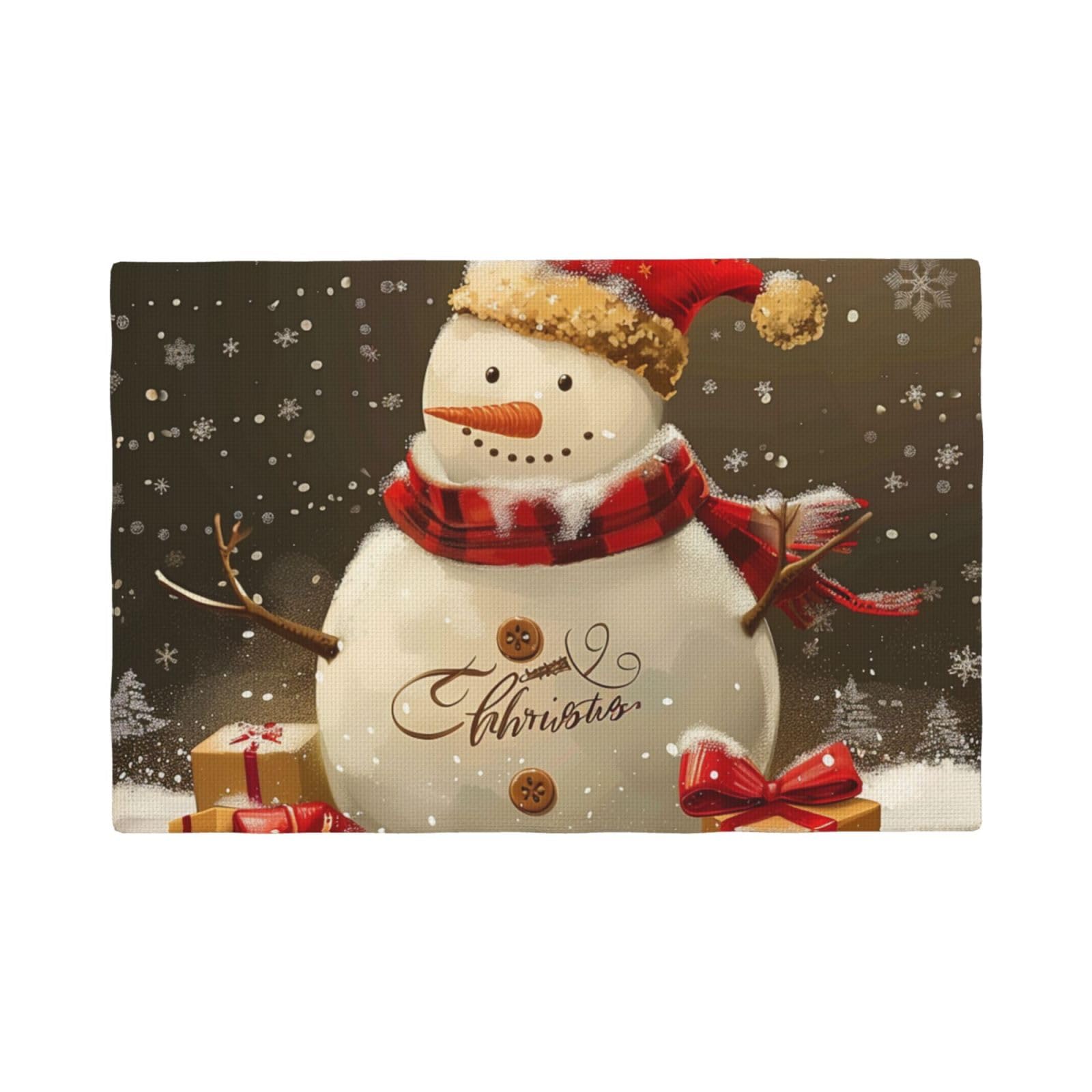 Christmas Snowman Print Placemats Set, Heat Resistant Washable Placemat 12x18in Table Mats for Party Kitchen Dining Table Decoration Indoor Outdoor, Six Piece
