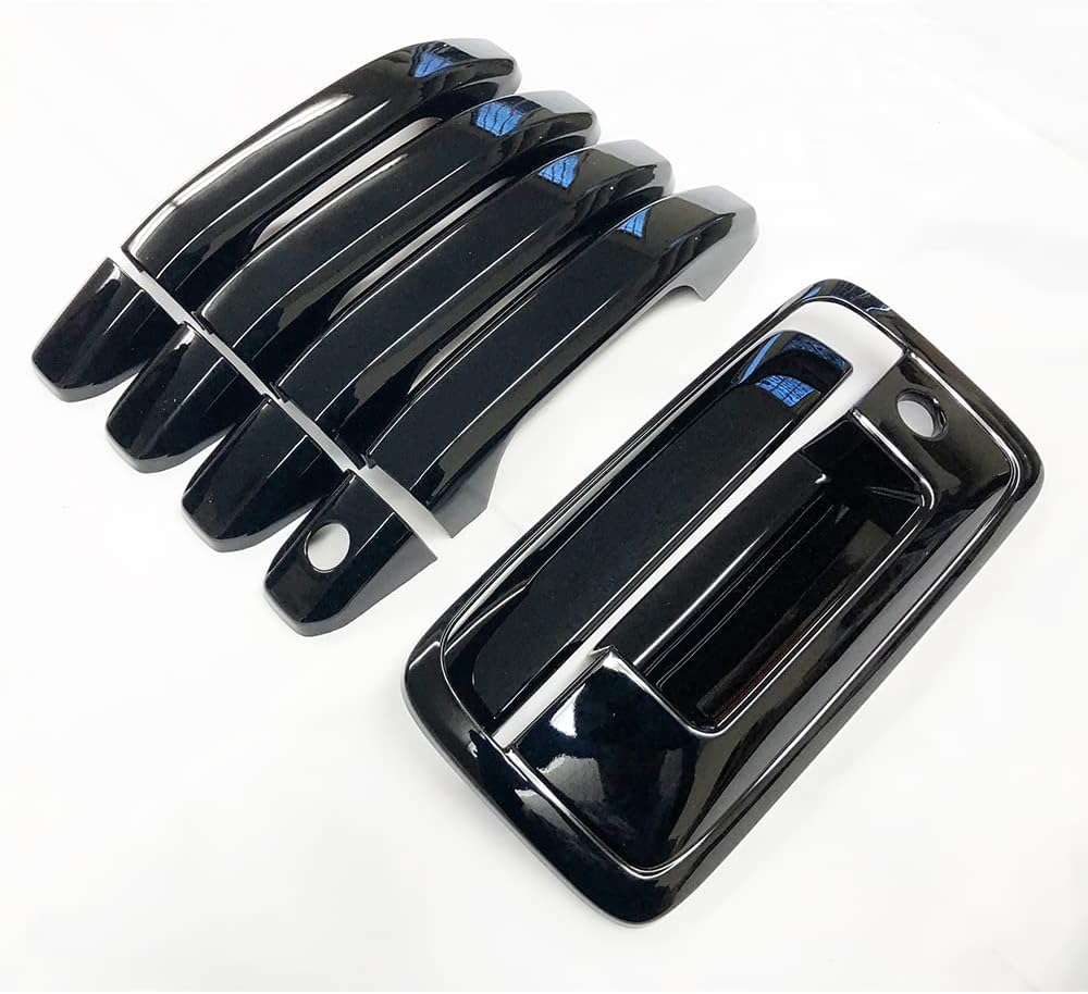 Black Door Handle Covers +2pcs Tailgate Covers Compatible with Chevrolet Silverado+GMC Siera Suvs Trucks No Backup Camera Hole