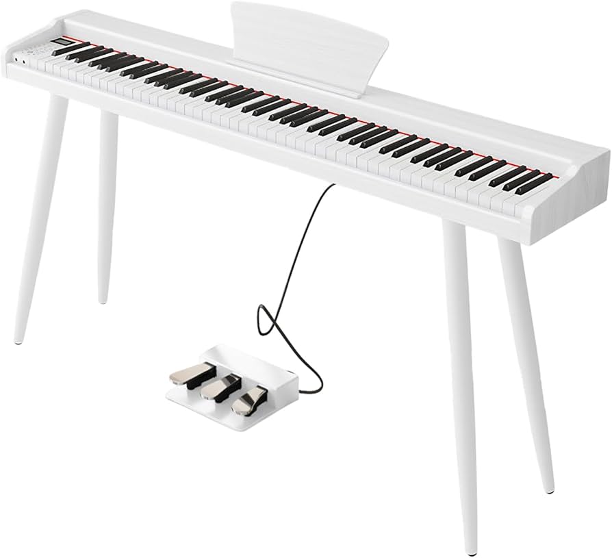 【最安】電子ピアノ 88鍵盤 木製 電子 ピアノ MIDI 白 ペダル付き Amazon | [MRG] 電子ピアノ 木目調 88鍵盤 木製 MIDI対応 楽譜スタンド