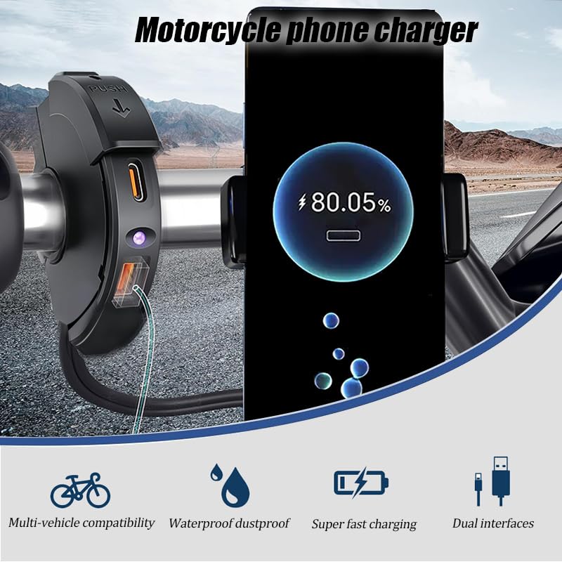 Cargador USB Moto para Peugeot XPS 50 2006-2010, Puertos de Carga duales USB-A y Tipo-C, Cargador de Teléfono para Motocicleta ATVs Tricycles
