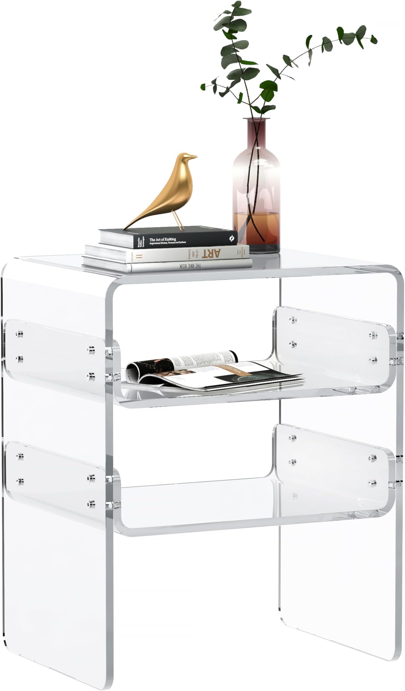 Clear Acrylic 3-Tier End Table/Nightstand – Sleek Bedside Storage with Durable Design, Perfect for Bedrooms, Living Rooms, or Modern Interiors – Ideal as a Bedside Table or Sofa Side Piece (Clear)