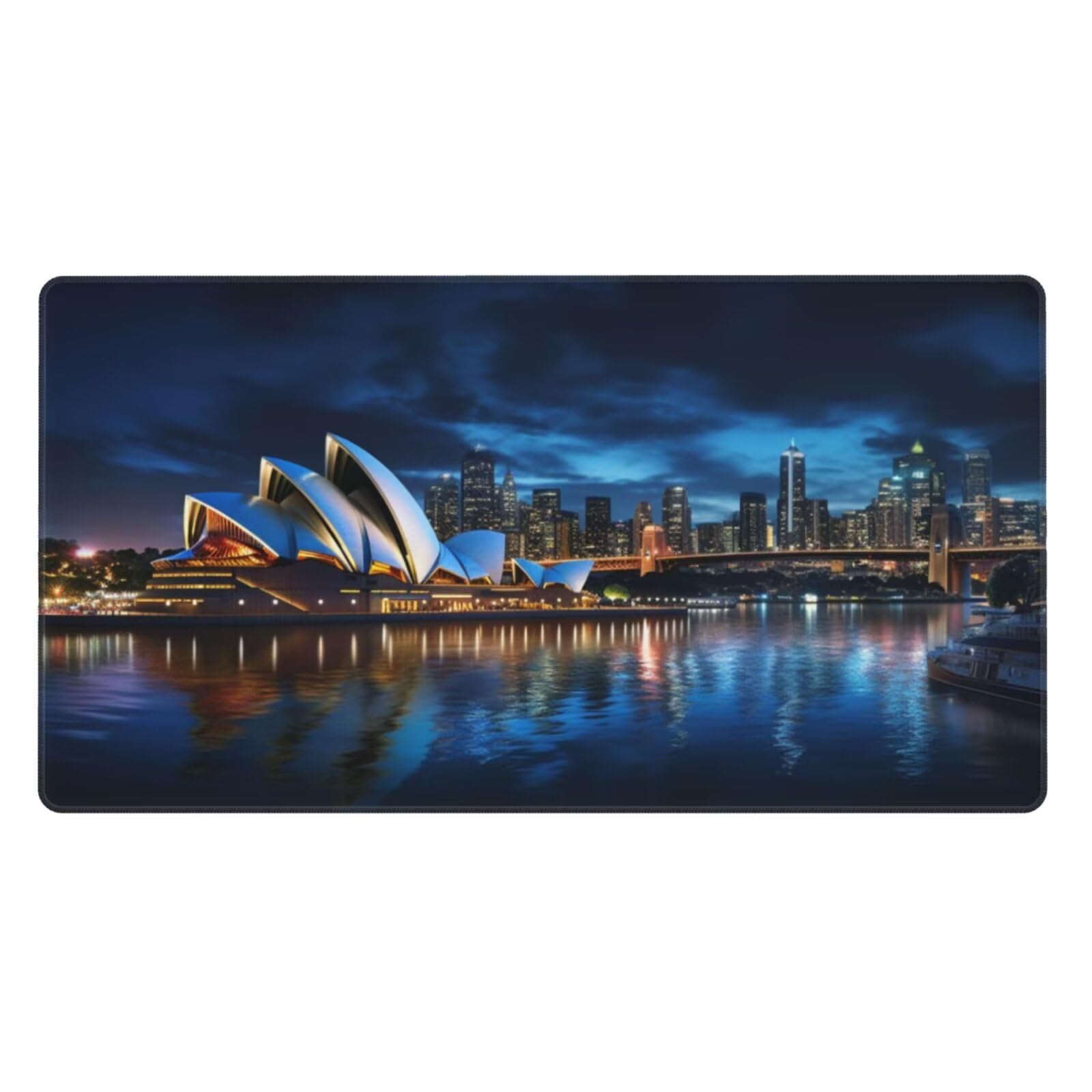 Gaming Mauspad XXL 1200x600x3mm Mousepad Verlängertes Groß Mauspad Schreibtischauflage,Genähte Kanten rutschfeste Gummibasis,Verbessert Präzision Geschwindigkeit Home Office Sydney Nachtszene L-1716