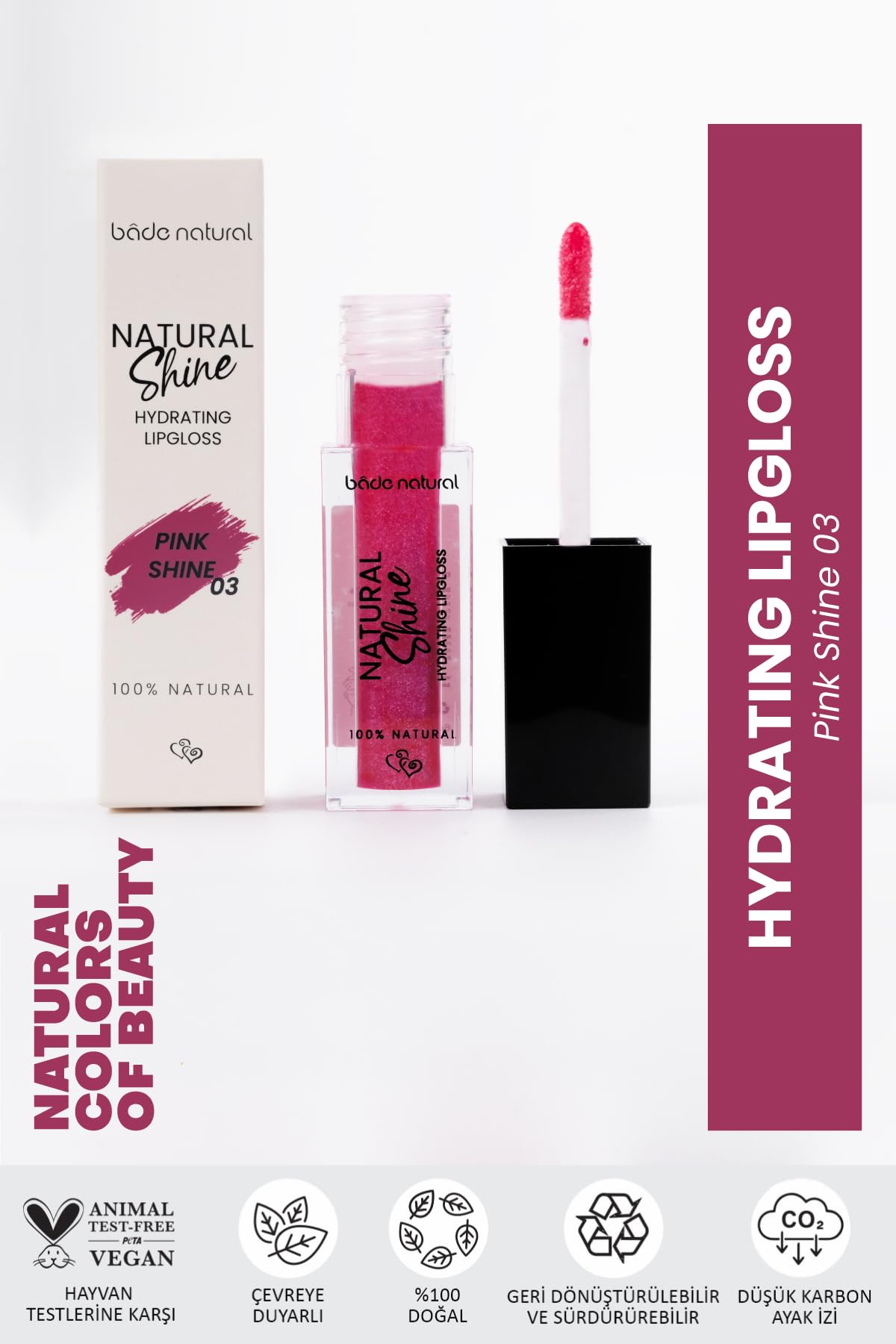 Bade Natural Nemlendirici Lipgloss Pink Shine 03 Dudak Parlatıcısı