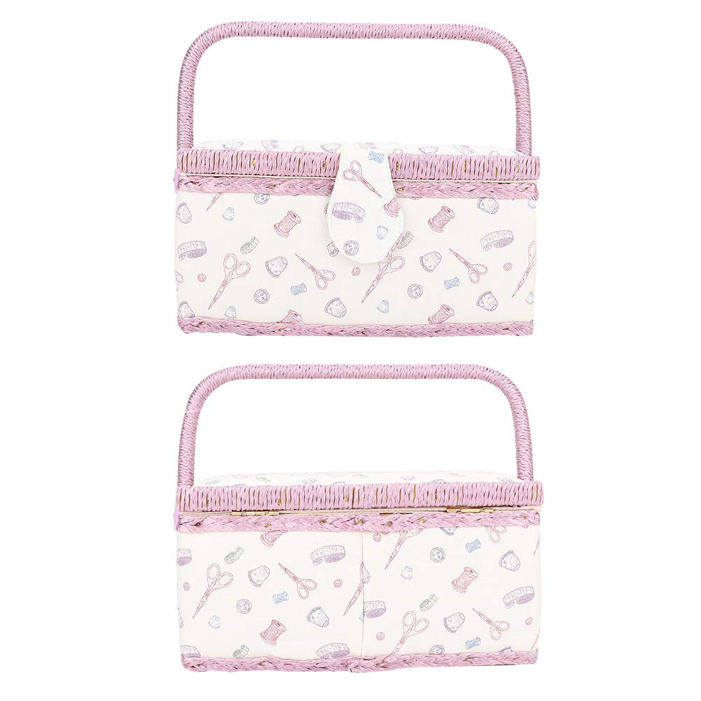 Sewing Storage Box, Vintage Sewing Basket Pink Thread Needle Durable Portable for Needles for Spindles-image-33