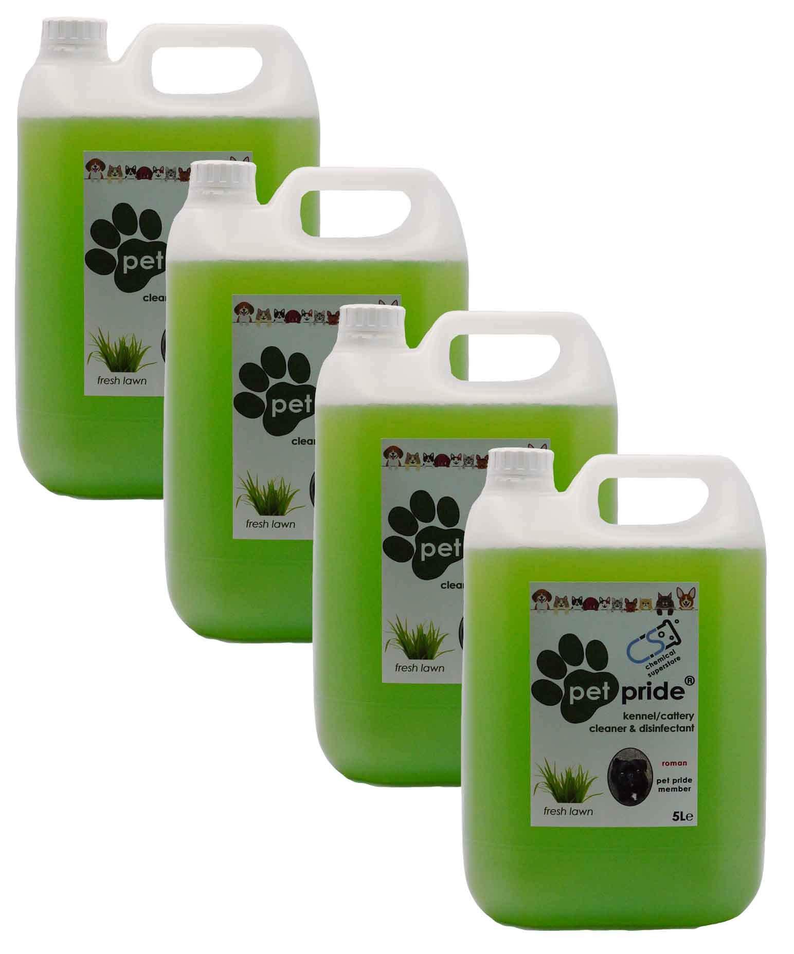 Chemical Superstore 4 x 5L Pet Pride Kennel, Cattery Disinfectant, Cleaner, Deodoriser - VARIOUS (Deodoriser FRESH LAWN)