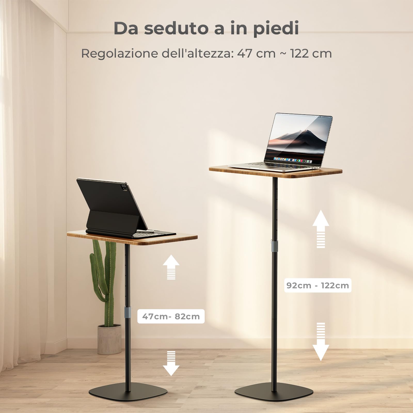 Supporto PC Portatile, Tavolo da Letto/Sofà Regolabile in Altezza 47cm-122cm, Elegante Scrivania in Legno Mobile, Podio per Casa, Ufficio, Scuola, Noce