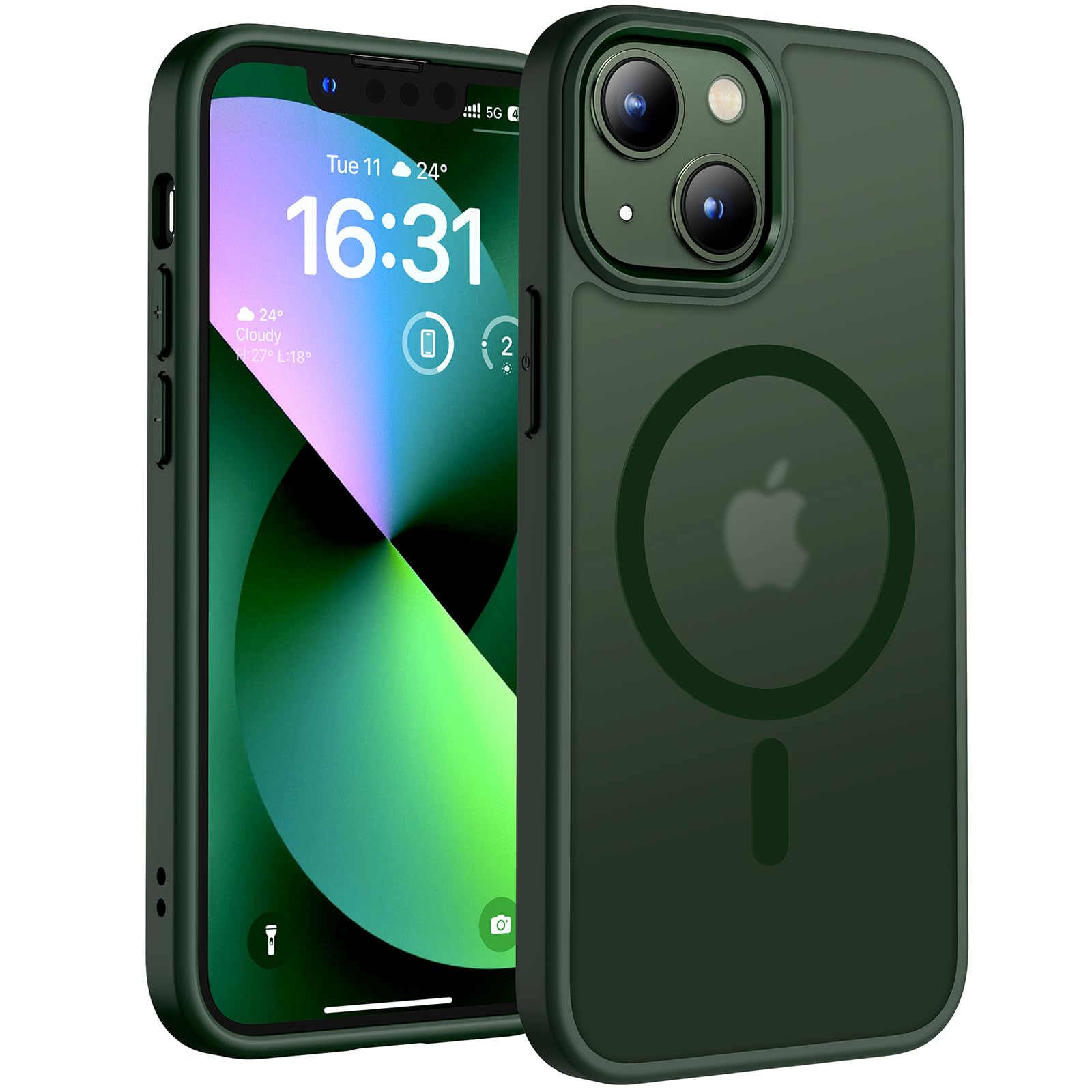 TOCOL Cover Magnetica per iPhone 13 Mini 5,4 Pollic, Compatibile con MagSafe, Custodia Antiurto Traslucida Opaca, Verde Alpino