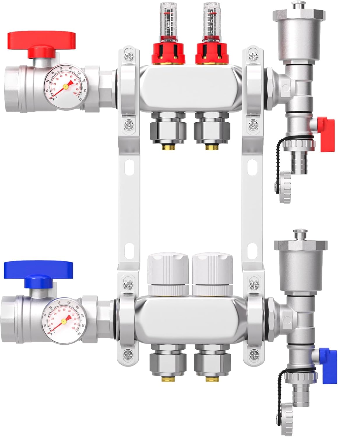 GASHER Radiant Heat Manifold,2-Branch Stainless Steel Floor Heat Manifold Kit with 1/2" Adapters Included With Compatible Outlets For Hydronic Radiant Floor Heating