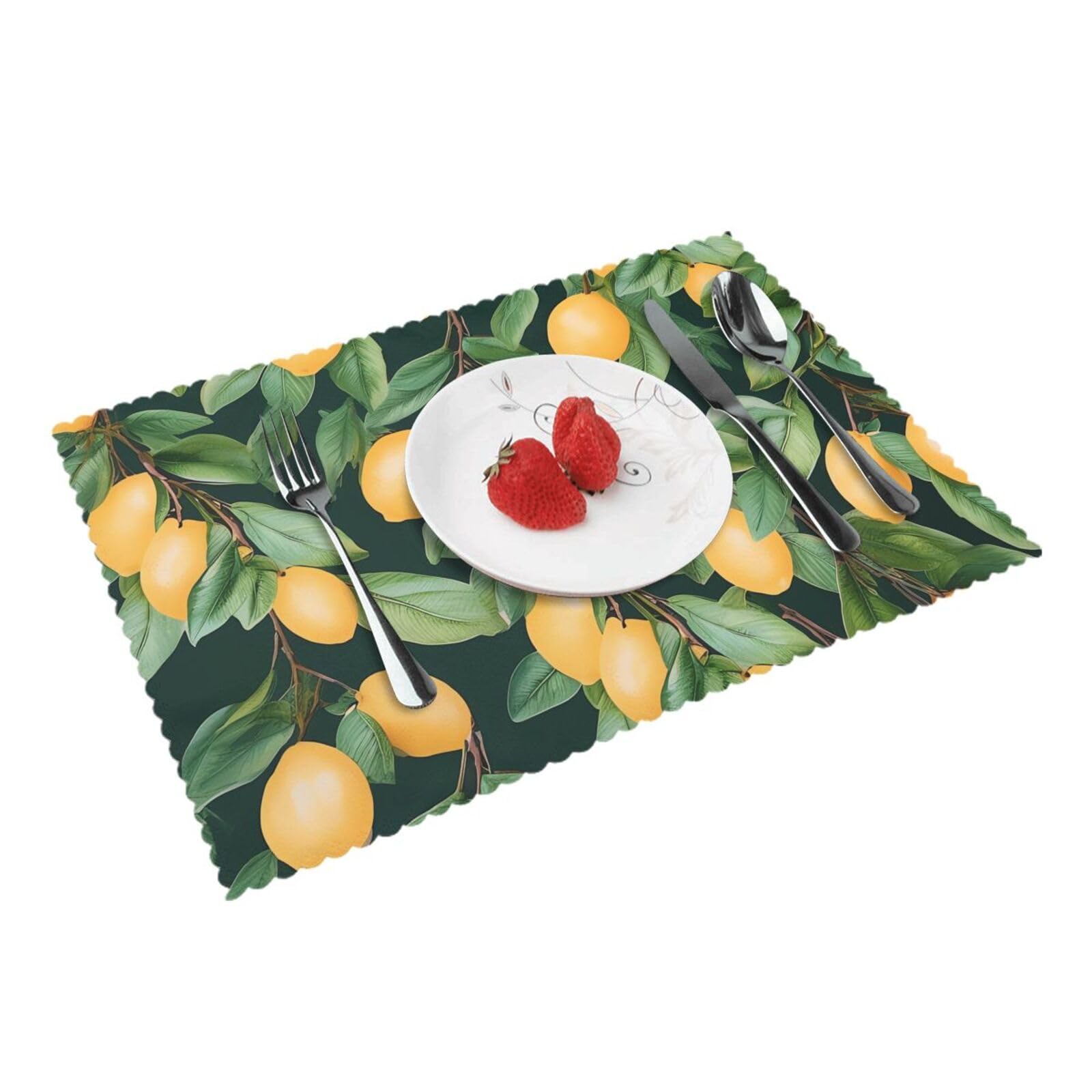 Placemats Set of 4 Heat Resistant Woven Place Mats for Dining Table Lemon and leaves Placemats Washable Wipeable PVC Table Mats Indoor/Outdoor Place Mats for Party Kitchen Decor 30x45 cm