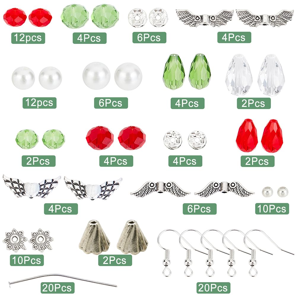 SUNNYCLUE 1 Box DIY 10 Pairs Christmas Charms Earring Making Kit Angel Beads for Jewelry Making Snow Flower Angel Wings Beads Faceted Bicone Crystal Glass Beads Jump Rings Earrings Hooks Adult Women
