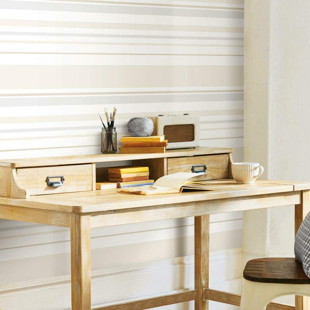 RoomMates RMK11297RL Stripes Peel and Stick Wallpaper, Tan - Image 2