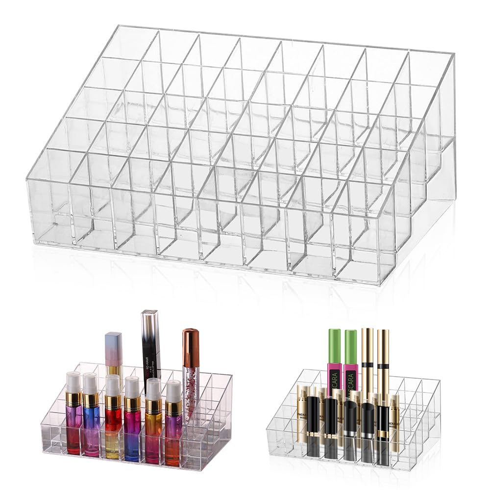 LPAMABA Porta Rossetto in Acrilico a 40 Griglie Organizer per Rossetti Espositore per Rossetti Elegante e Resistente Organizzatore Porta Rossetto, Trasparente, 20 * 11.8 * 8 cm