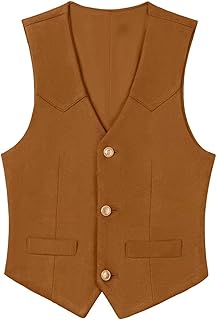 Boys Vest Leather Western Cowboy Dress Vests with Pockets Vintage Suede V Neck Formal Wedding Waistcoat - Buy now