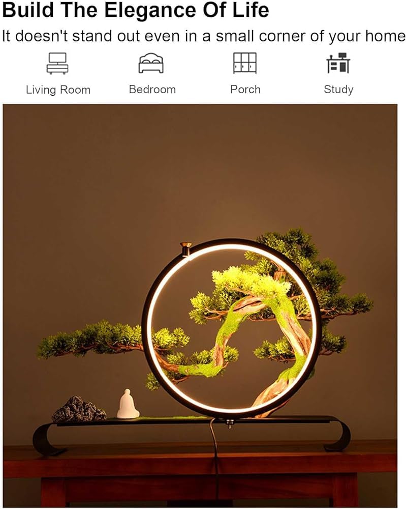 Albero Artificiale Con Anello Lampada, Pino Finto Di Benvenuto In Vaso Con Incenso Di Riflusso, Pianta In Vaso Di Pino Di Simulazione Zen, Pianta Verde Bonsai Di Simulazione Realistica Per Casa Uffici