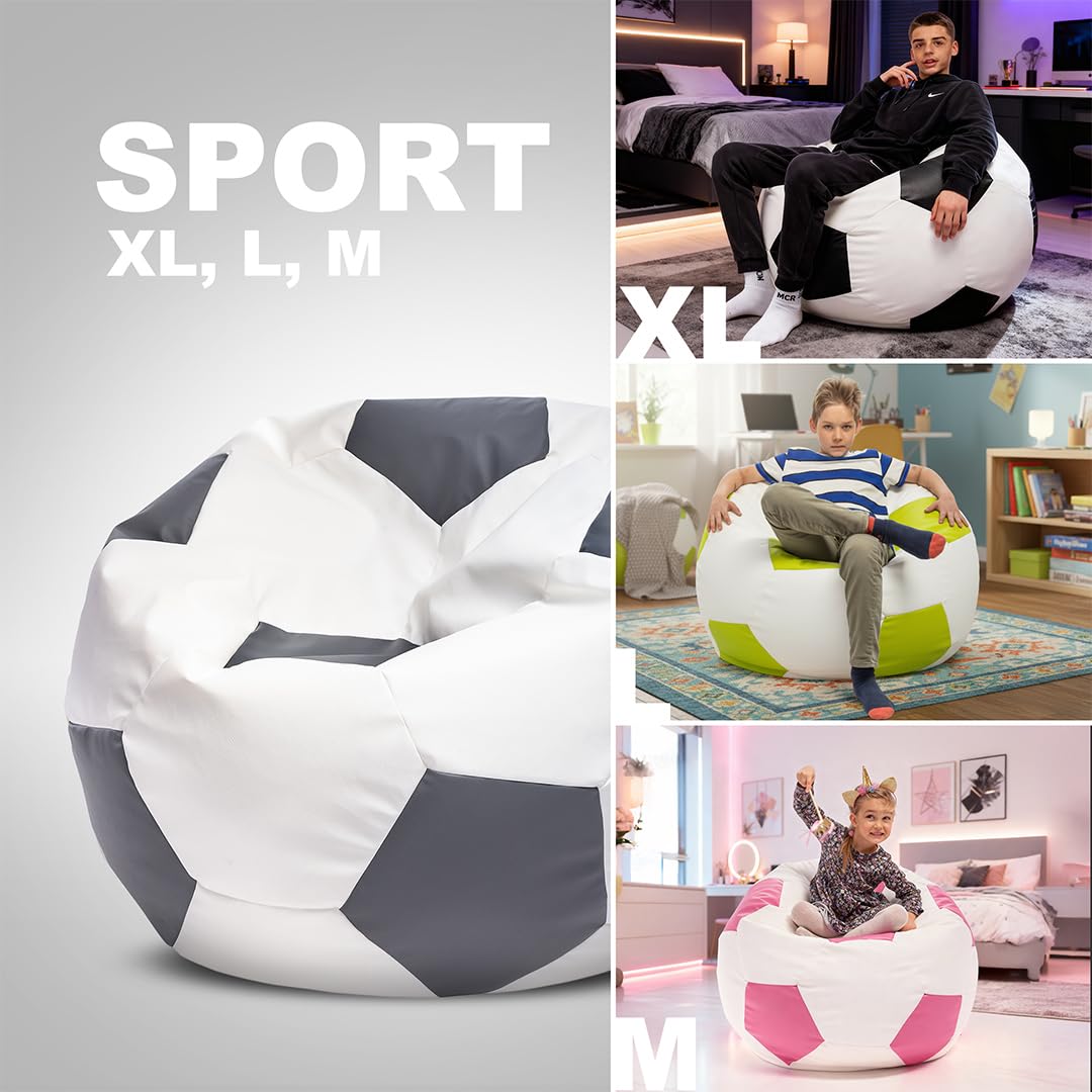 Ecopuf Pouf Calcio XL - Pouf calcio in similpelle - Ideale per tifosi, bambini - soggiorno - Poltrona da gioco - 105x80cm, Turchese E20