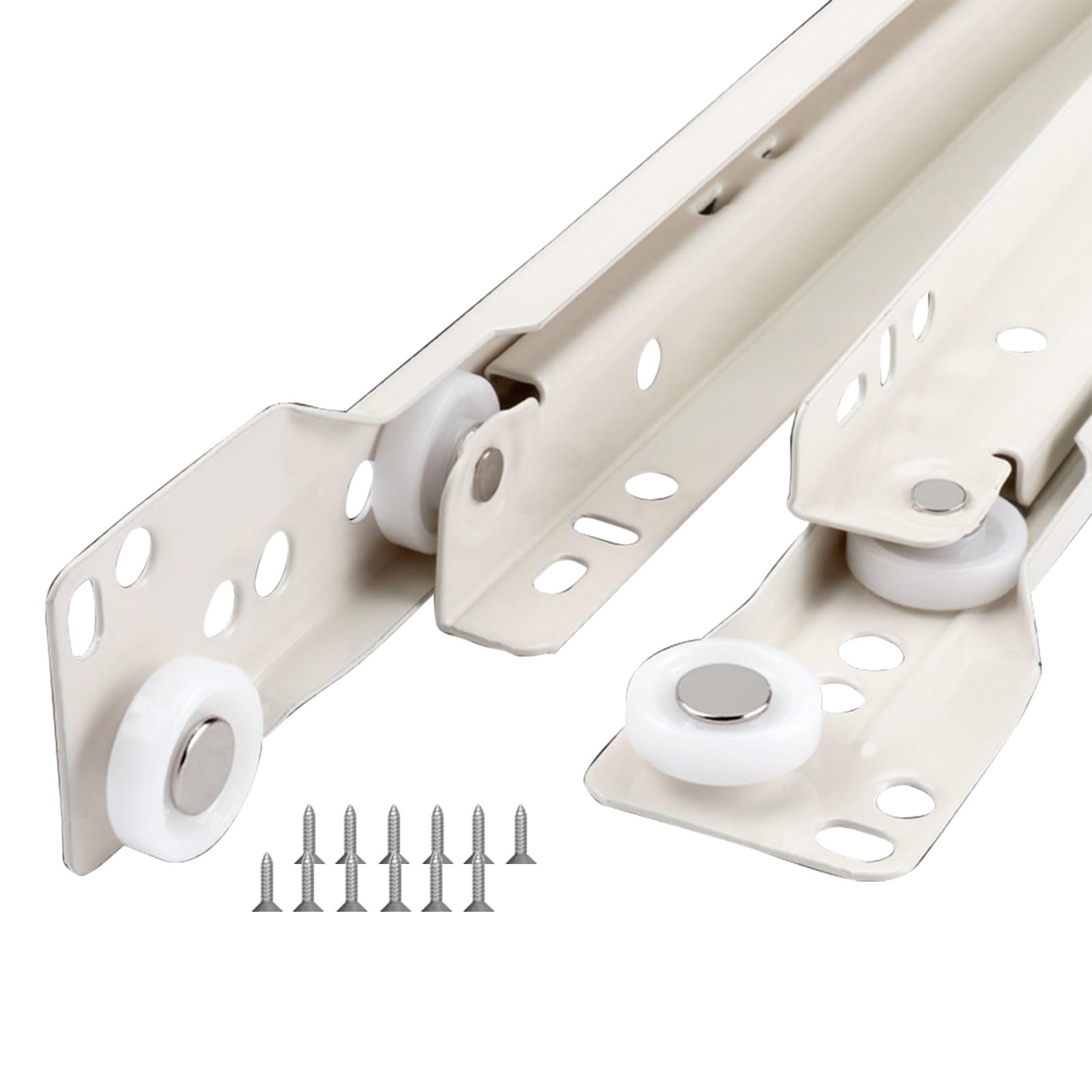 Metal Drawer Slides, White Drawer Slide Rail Kit, 45kg, 250-550mm, Quiet Roller Slides(450mm(18Inch))