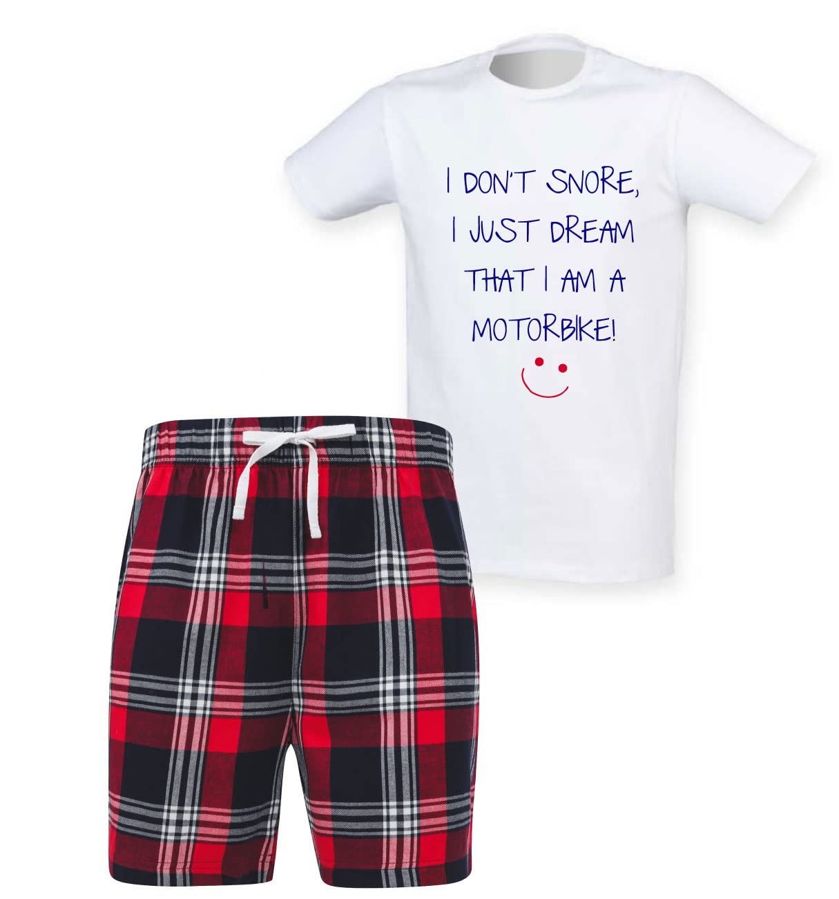 60 Second Makeover Men's Red Limited I Don't Snore I Just Dream I'm A Motorbike Tartan Shorts Pyjamas Set Funny Husband Present Fathers Day Birthday Gift Pyjama Set - Medium