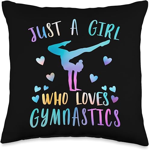 Just A Girl Who Loves Gymnastics Cool Sport Lover Art - Almohada de gimnasia para mujeres y niñas, 16 x 16 pulgadas, multicolor