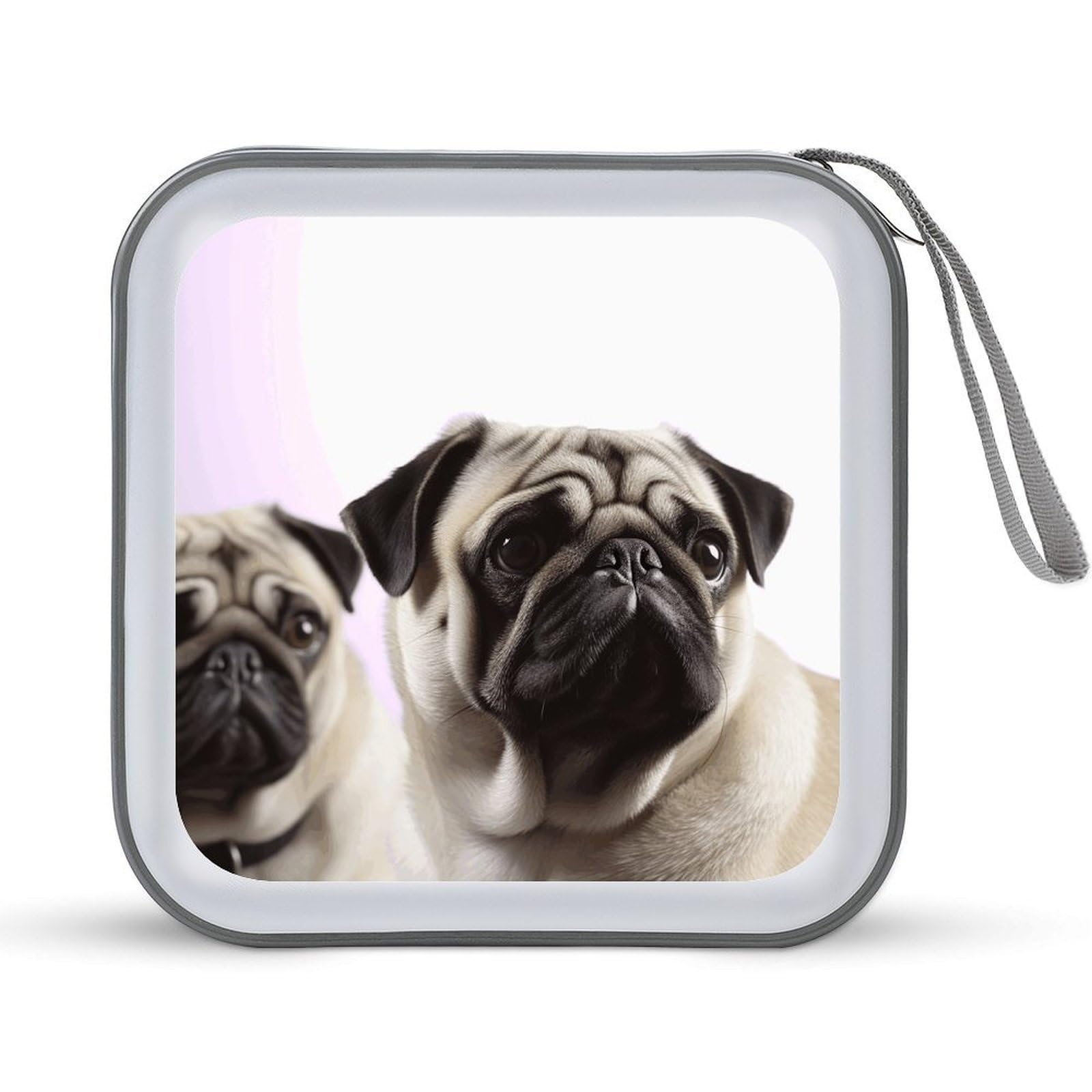 VstaDank Pug Dog 40 Capacity CD Case with Zipper Disc, Portable Hard Plastic CD Storage Organizer, Wallet Organizer, DVD Organizer for Home, Travel