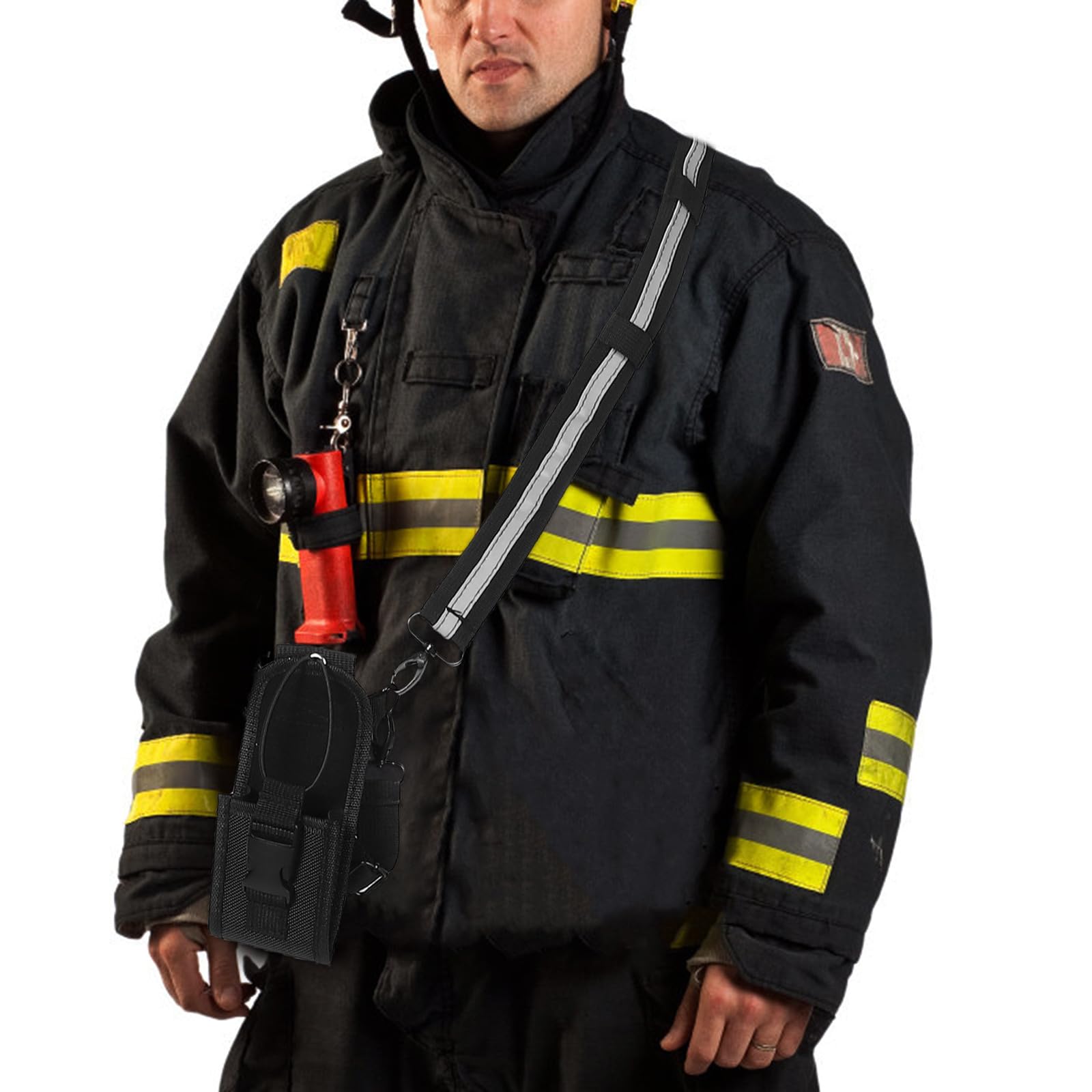 Support de Radio avec bandoulière : bandoulière Robuste pour radios portatives de Pompiers et Pochette en Sangle. Accessoires de sécurité et équipement de Formation.