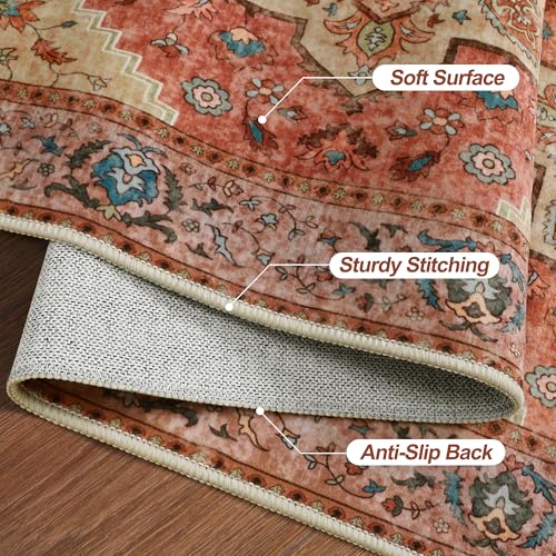 Image of Tangsoo Boho 3x5 Rug, Washable Non Slip Accent Rugs for Entryway Terracotta