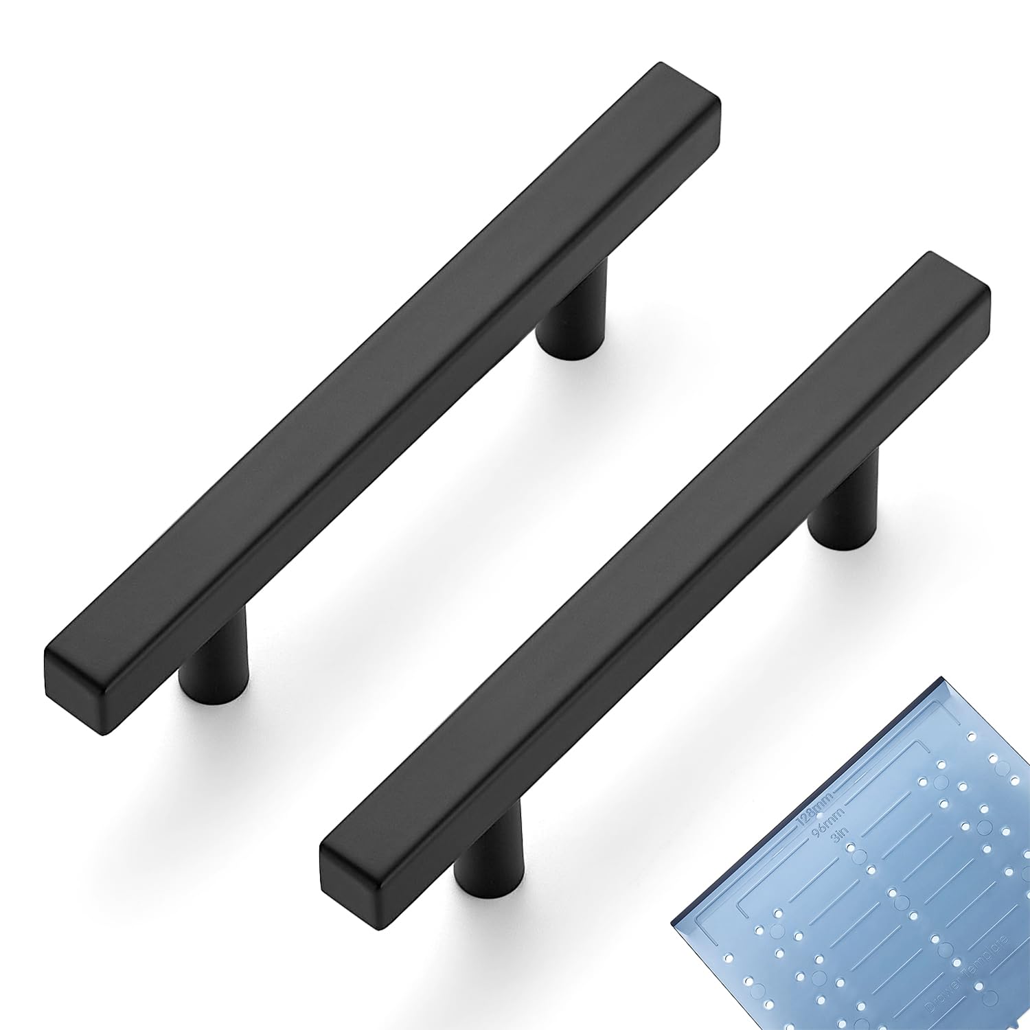 Ravinte Square Cabinet Handles, 10 Pack, 3.5" Hole Centers, Matte Black