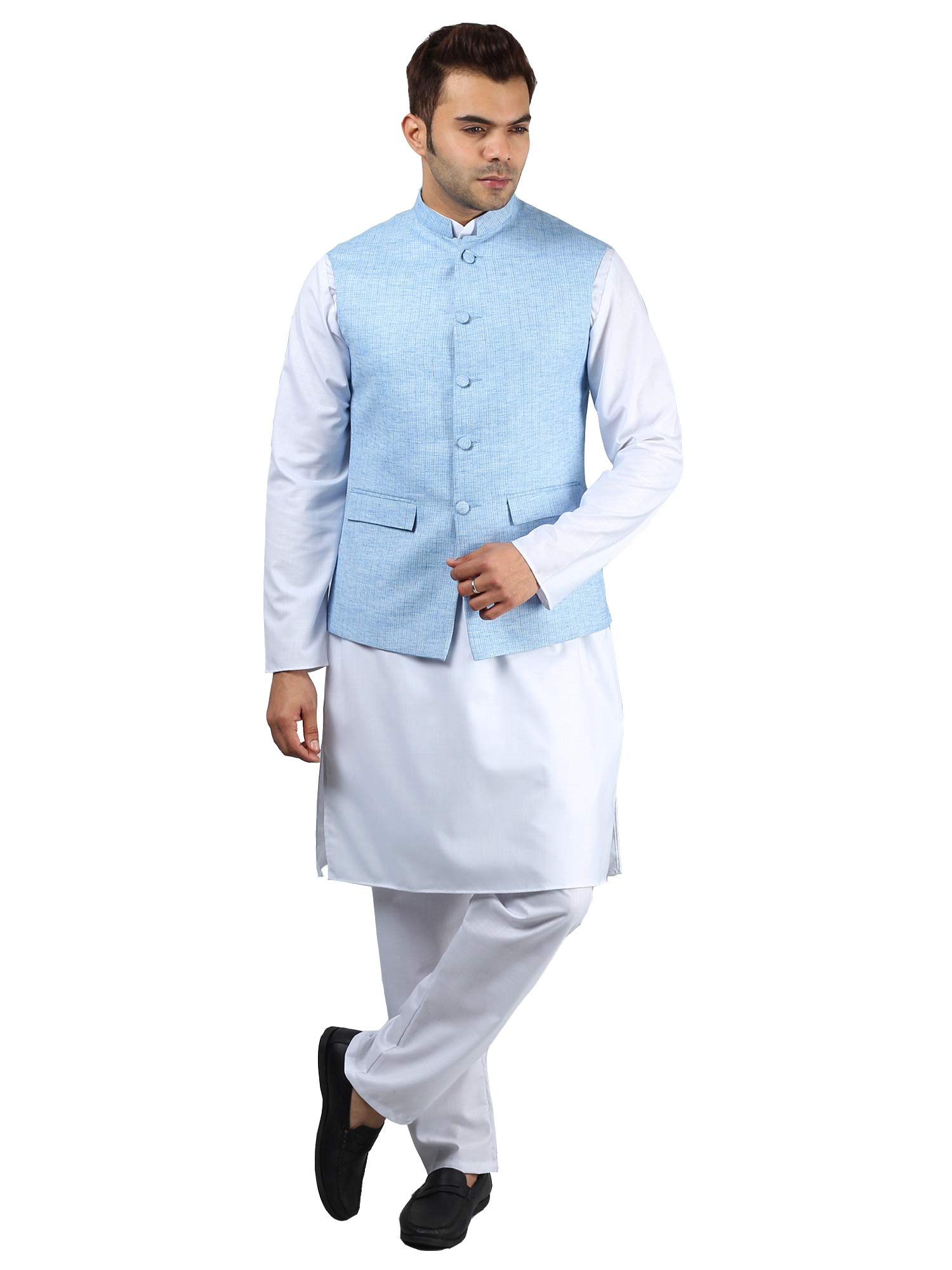 Men's White Cotton Kurta Pajama with Cotton Nehru Jacket-image-41