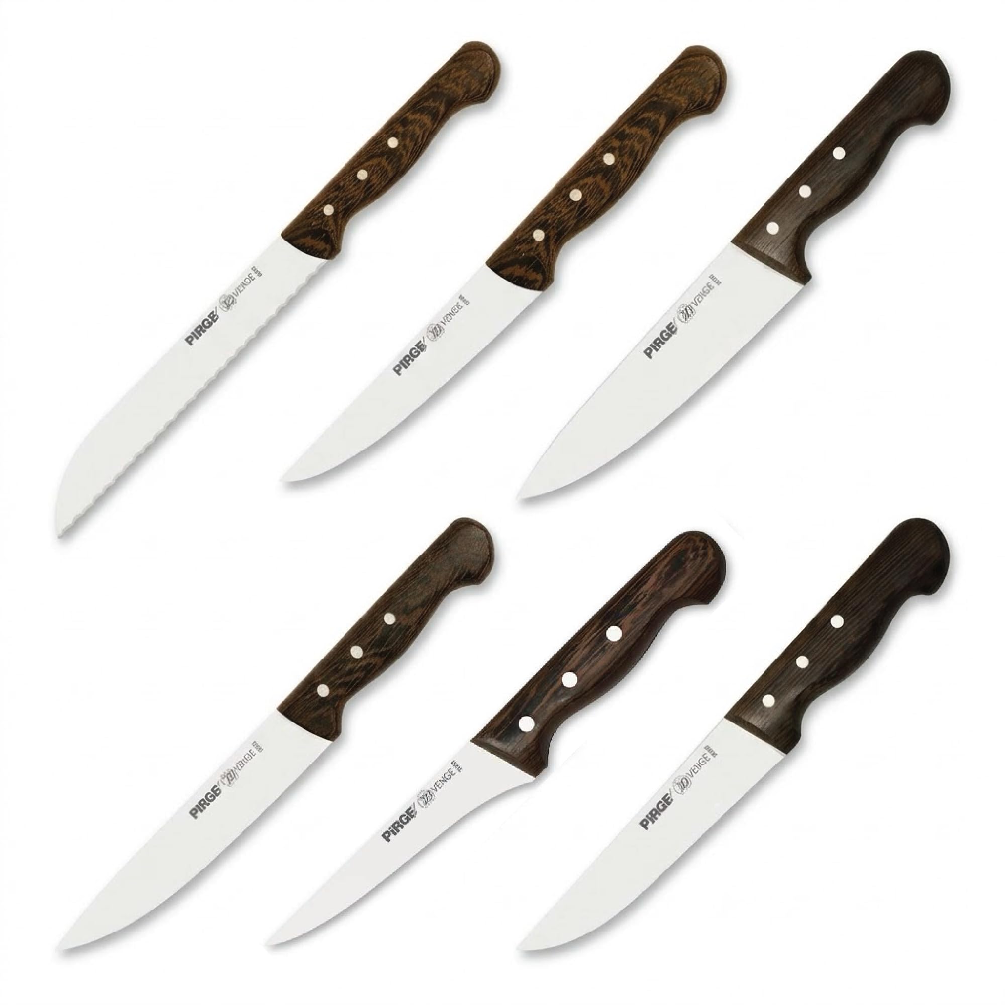 Pirge Sultan Set Coltelli da Cucina 7 Pezzi con Ceppo in Carpino - Manici in Wengé, Acciaio Inox Tedesco Alto Carbonio 56 HRC Professionale