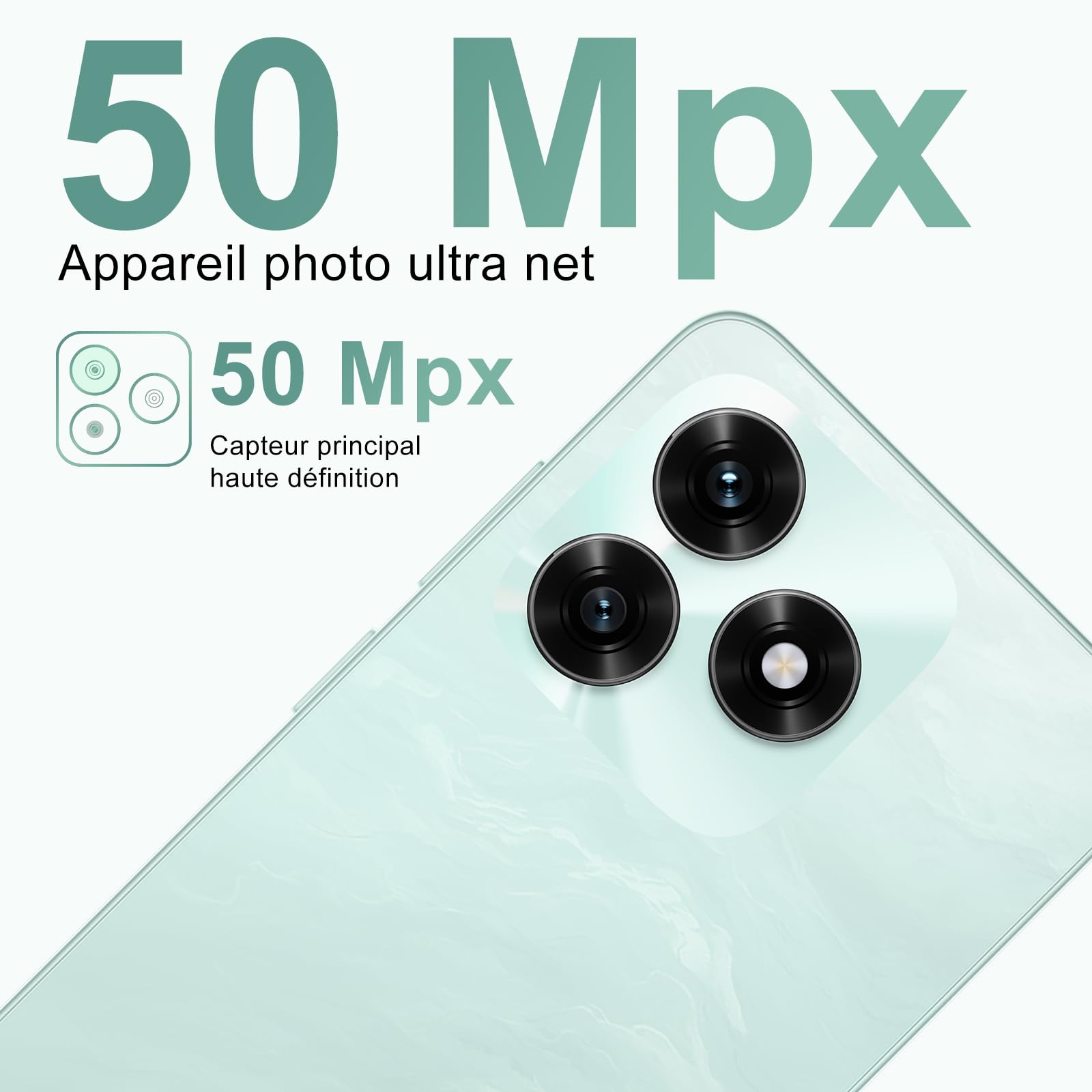 HONOR X5c Plus Smartphone, Écran Lumineux 6,74 Pouces 90Hz, Batterie 5130 mAh Longue Durée, 256GB Stockage, Double Appareil Photo 50 MP, Processeur 8 Cœurs (Ocean Cyan, 256, GB, Go, 4)