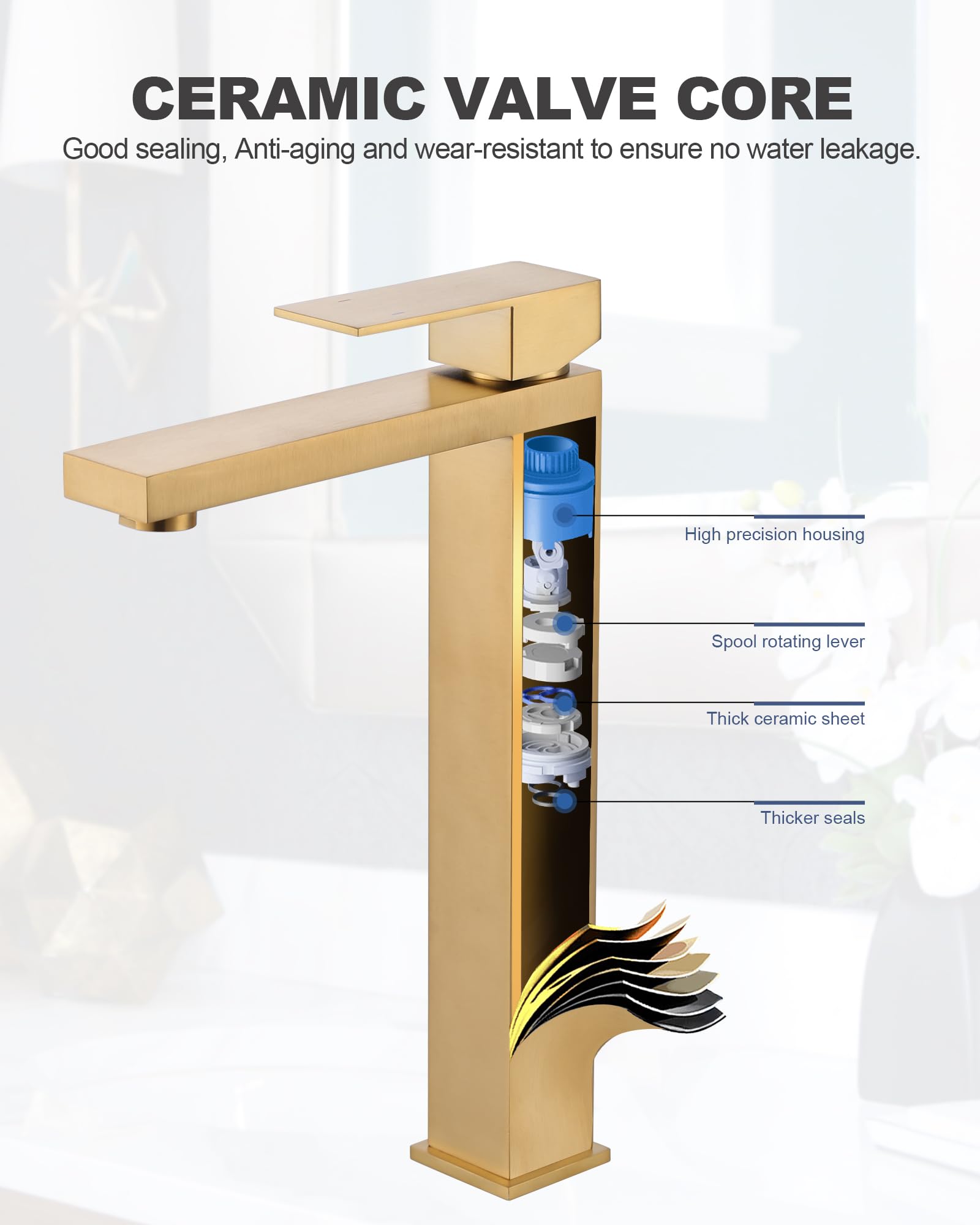 ARCORA Waterkraan voor badkamer, hogedruk wastafelarmatuur 207 mm hoog van koper, 360 graden draaibaar, met 50 cm aansluitslang, zwart