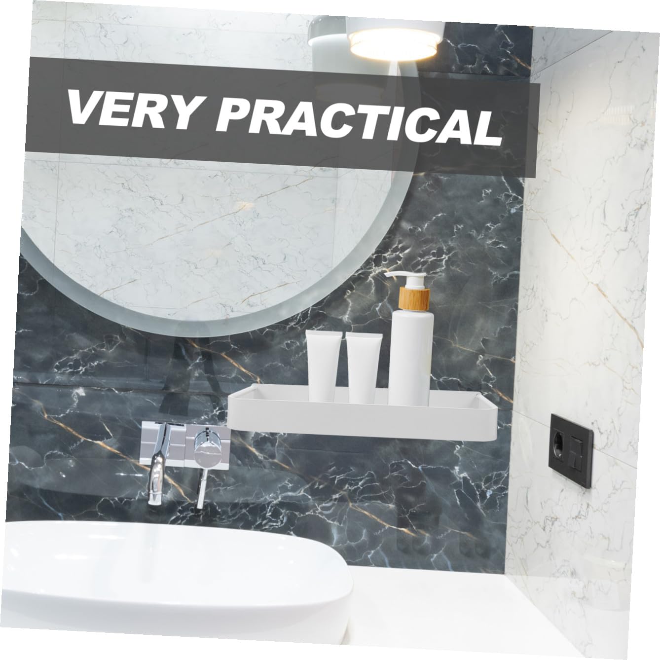 Estante de Baño de Pared Adhesivo Blanco 30cm, Aluminio Espacial