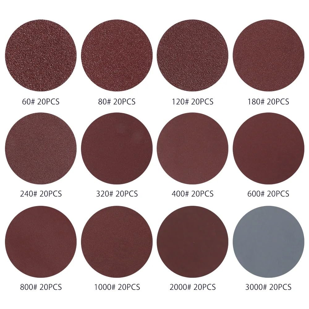 Papel de lija abrasivo ZSBLXHHJD Papel de lija 60-3000 Grit Húmedo y seco Flooked Flooked Paper 240 PCS 2 "50 mm Redonda Pads Abrasive (Color : 240PCS 2Inch)