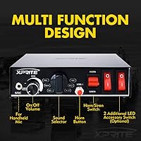 Vista 2 de Sistema PA de sirena de emergencia de 200 vatios con 8 tonos Xprite. Kit con micrófono de mano e interruptores de control de luces