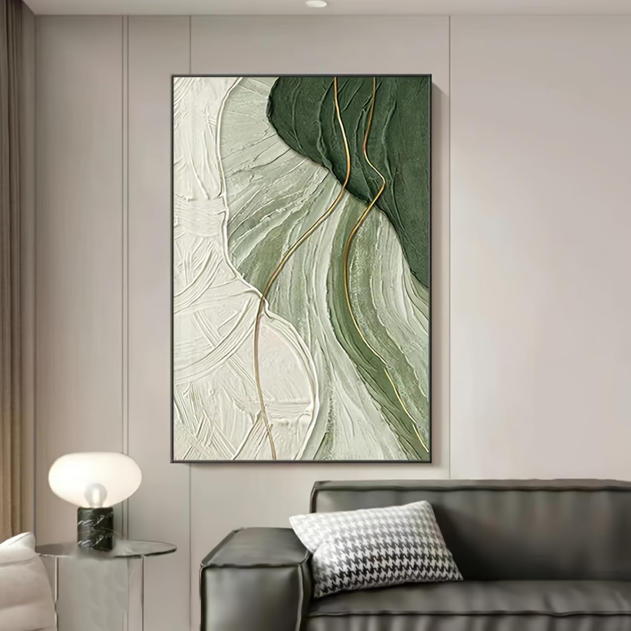 IHHGNB Green And Golden Thread with Intricate Texture And Delicate Brushwork Artwork Canvas Prints Wall Art Decor(70x100cm(28x39in)/No frame)