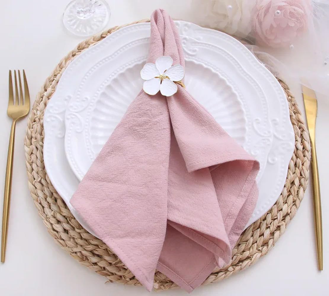 Serviettes en coton et lin Dusty Pink pour buffet de mariage et baptême