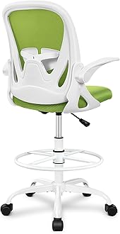 Primy Drafting Chair Tall Office Chair with Flip-up Armrests Executive Ergonomic Computer Standing Desk Chair with Lumbar Support and Adjustable Footrest Ring（Green）