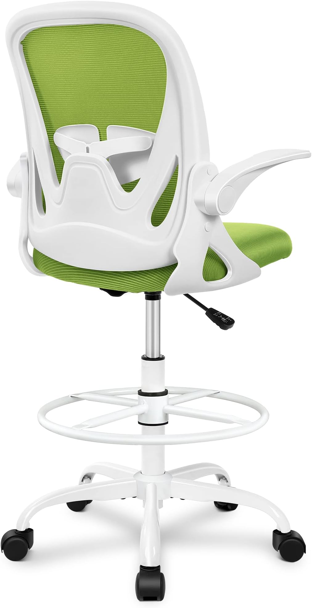 Drafting Chair Primy Tall Office Chair with Flip-up Armrests Executive Ergonomic Computer Standing Desk Chair with Lumbar Support and Adjustable Footrest Ring（Green）