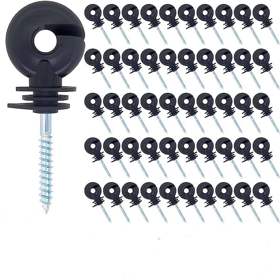 100 aisladores anulares para valla eléctrica, aisladores para valla de pasto con llave de vaso + guantes de trabajo, postes anulares aisladores de tornillo para cuerdas, hilos y hebras