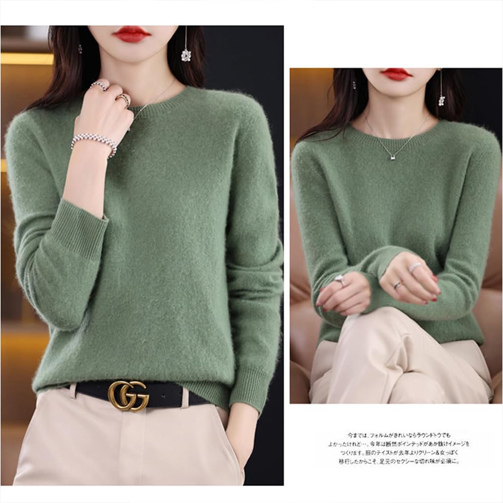 Suéteres de Cachemira para Mujer, jerséis de Cachemira, suéter de Lana Merino para Mujer, suéter de Punto Ligero (Verde Oscuro,M)