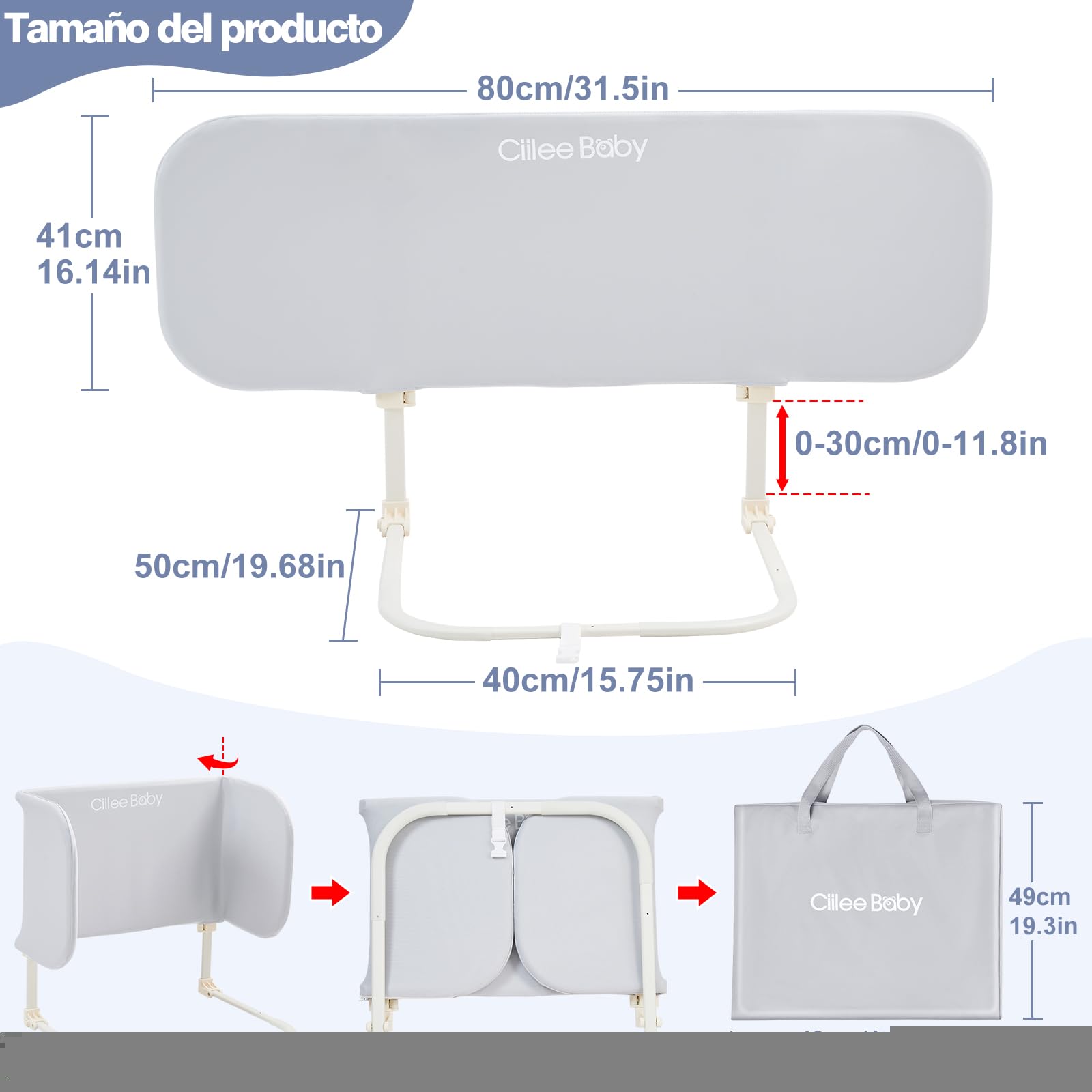 GUUSII HOME Barrera Seguridad Niños Cama Portatil Barandilla para Camas Bebe Anticaida Abatible Valla Protector Cama Fácil de Montar Extensible Quitamiedos Cama Infantil de Viaje