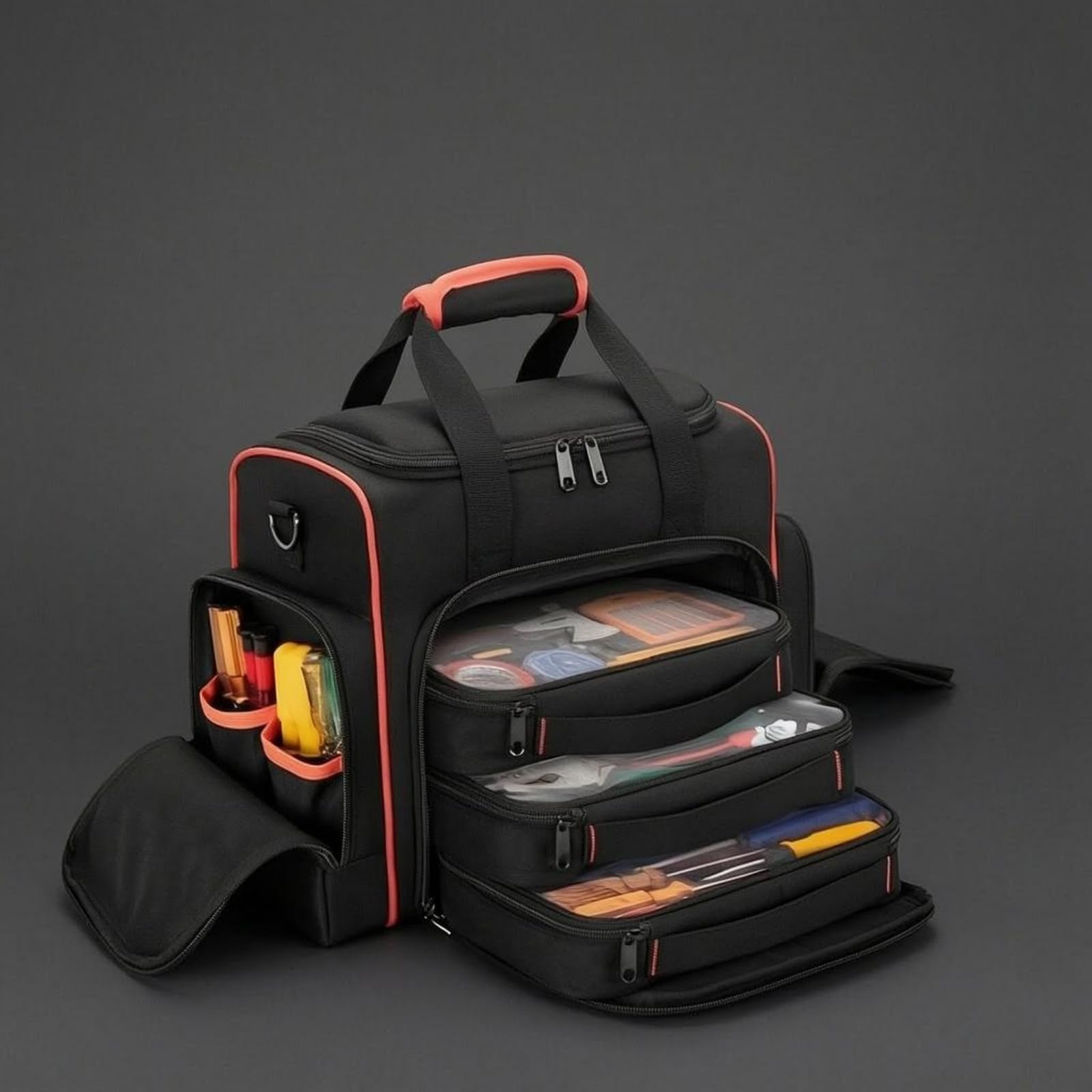 Bolsa Herramientas Electricista Ribete Naranja Bolso Portátil Negro para Electricistas