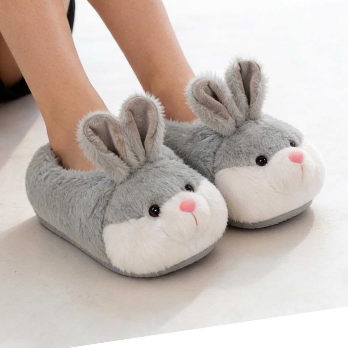 HANDKEI Cute Women's Bunny Slippers - Fuzzy House Animal Slippers,Non-slip Warm Indoor Slippers - New Year, Valentine's Day & Easter - Image 2