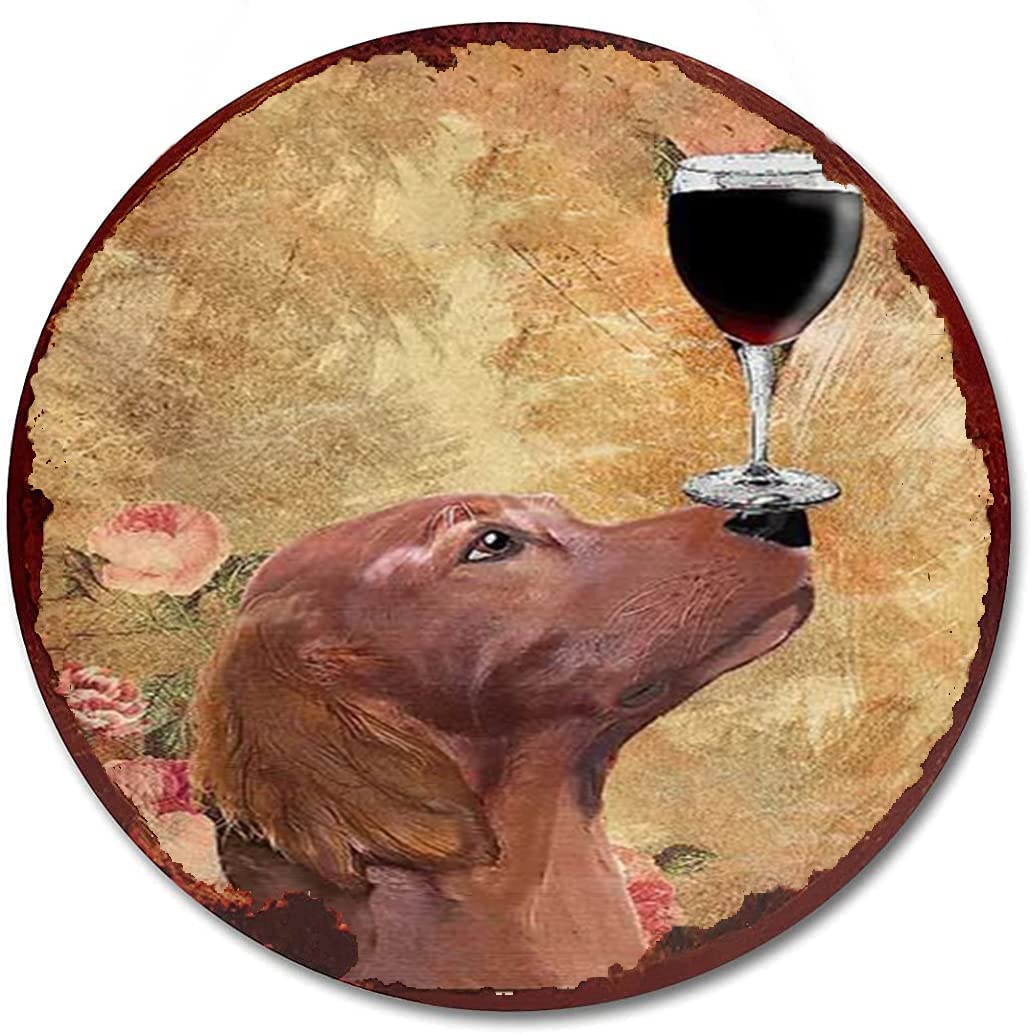 Vintage Style Round Tin Sign, Love Dogs Vintage Metal Sign, A Woman Can't Live On Wine Alone, She Needs Her Dogs, Dogs and Wine Wall Decor, Funny Iron Paintings for Home Wall Decor, Size 12X12 Inches
