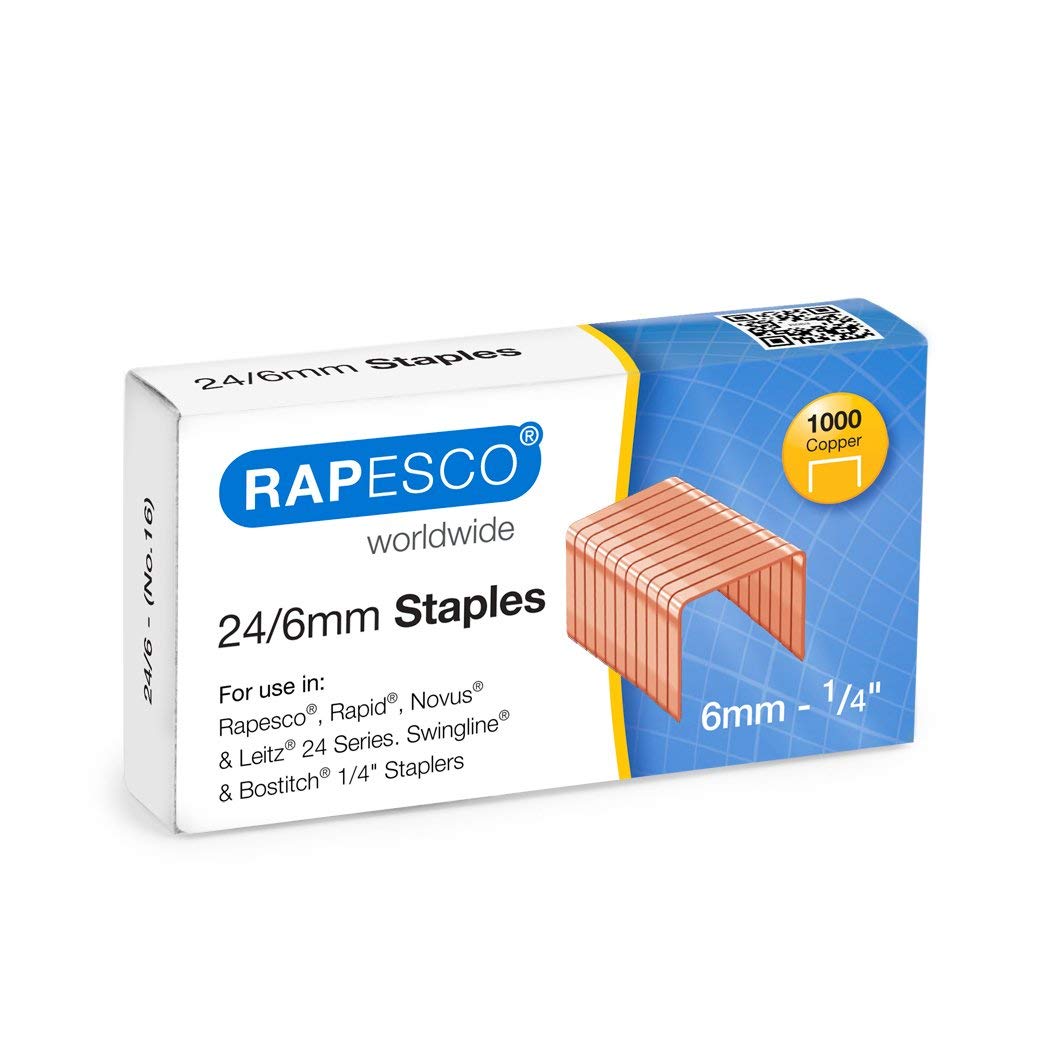 Rapesco 2 X S24600z3 Copper Staples 24/6 Mm - Box Of 1000