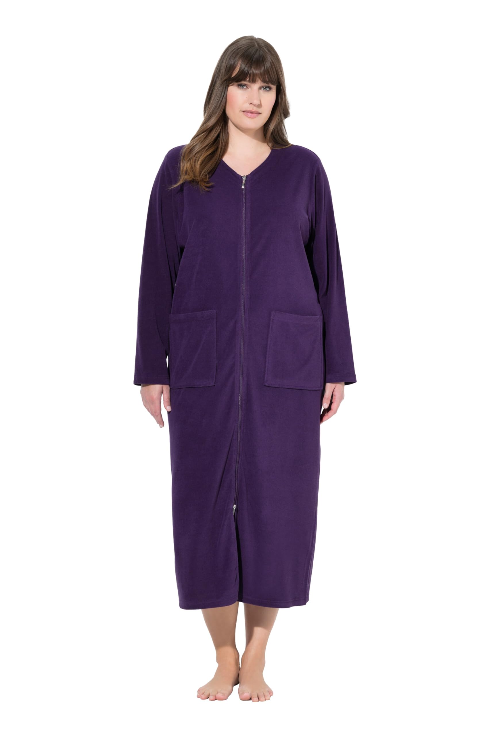 Ulla Popken Women's Aubergine Bademantel, 2-Wege-Zipper, Frottee, Langarm Bathrobes, 46-48